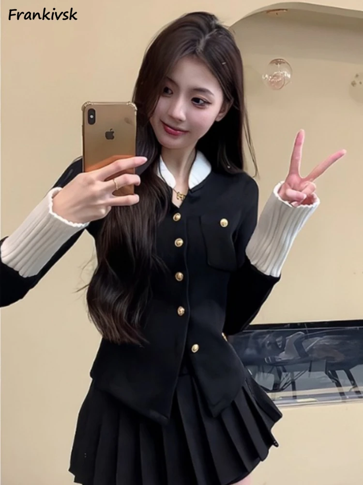 Кардиган женский в стиле пэчворк универсальный контрастный цвет модные пуговицы