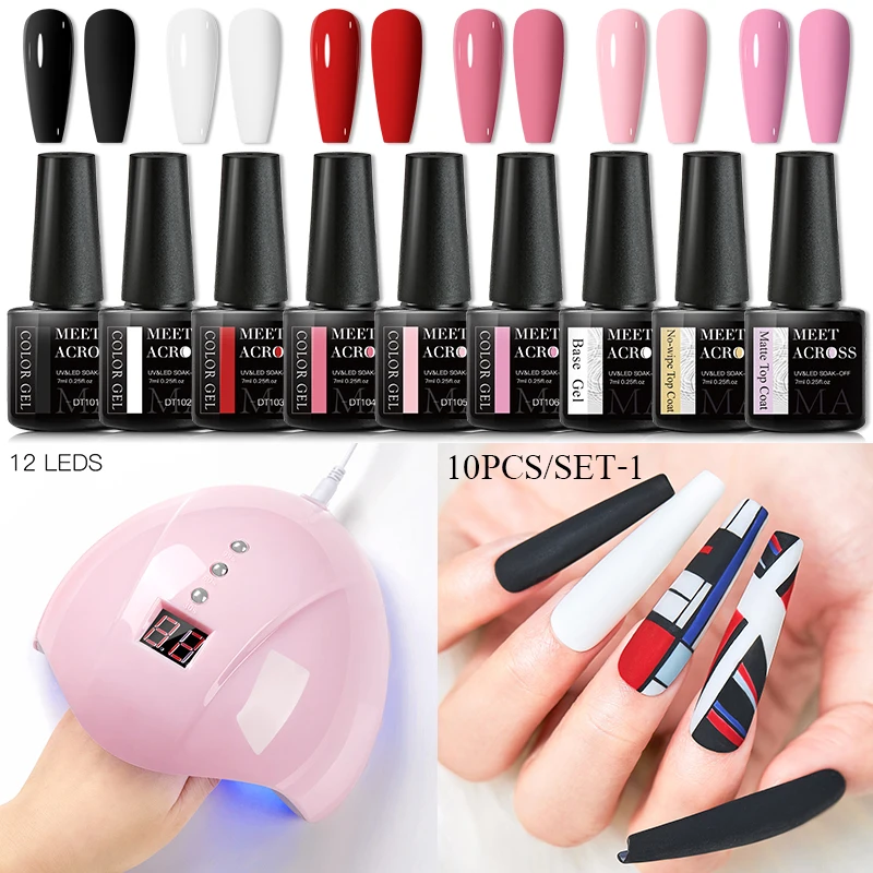 

10Pcs Gel Nail Polish Set 36W UV Lamp Nail Dryer Semi Permanent Hybrid Varnish Base Top Coat Soak Off UV LED Gel Nail Art Kits