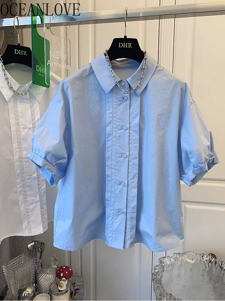 Блузка женская однотонная двубортная с рукавами из ПУ в Корейском стиле