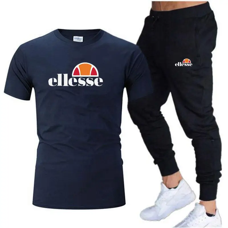 2023 summer sports cotton T-shirt short sleeve+trousers two-piece men's casual sports suit jogging fashion men's wear summer men