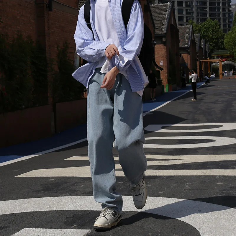 Blue/Grey Baggy Jeans Men Fashion Harajuku Casual Straight Jeans Men Streetwear Hip Hop Loose Denim Pants Mens Trousers M-2XL