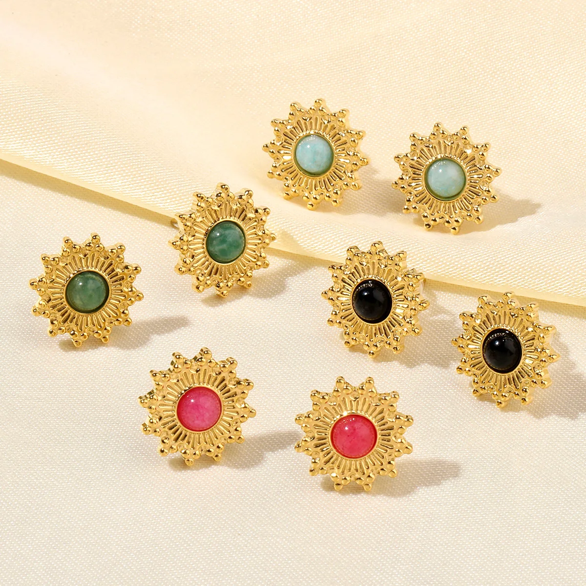 Французские роскошные серьги-гвоздики из нержавеющей стали с черным агатом