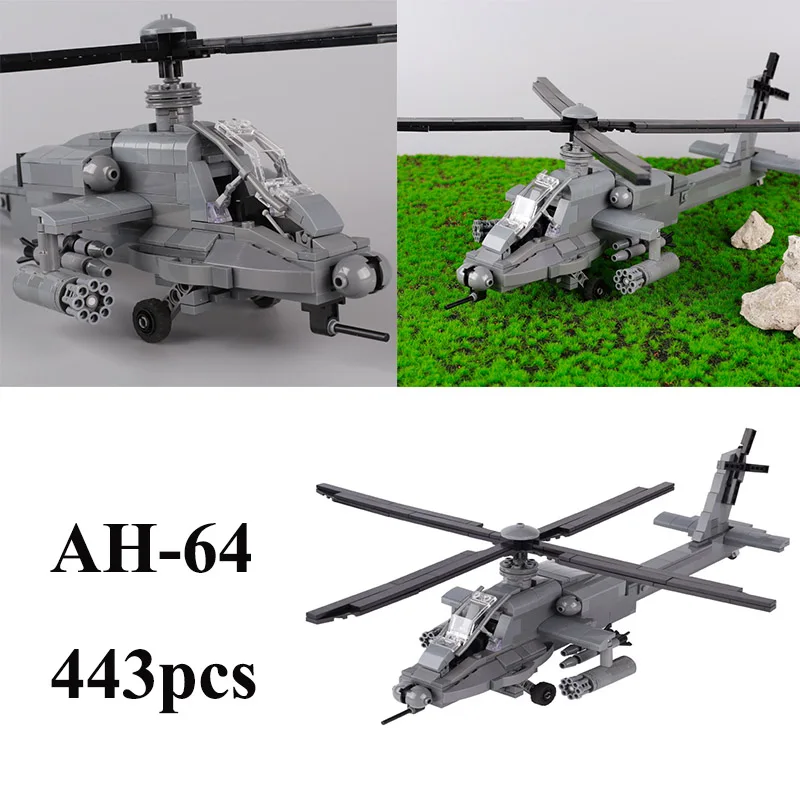 

WW2 Military AH-64 Gunships Fighter Aircraft Model Building Blocks US Plane Soldiers Figures Weapons Bricks MOC Toys Boys Gifts