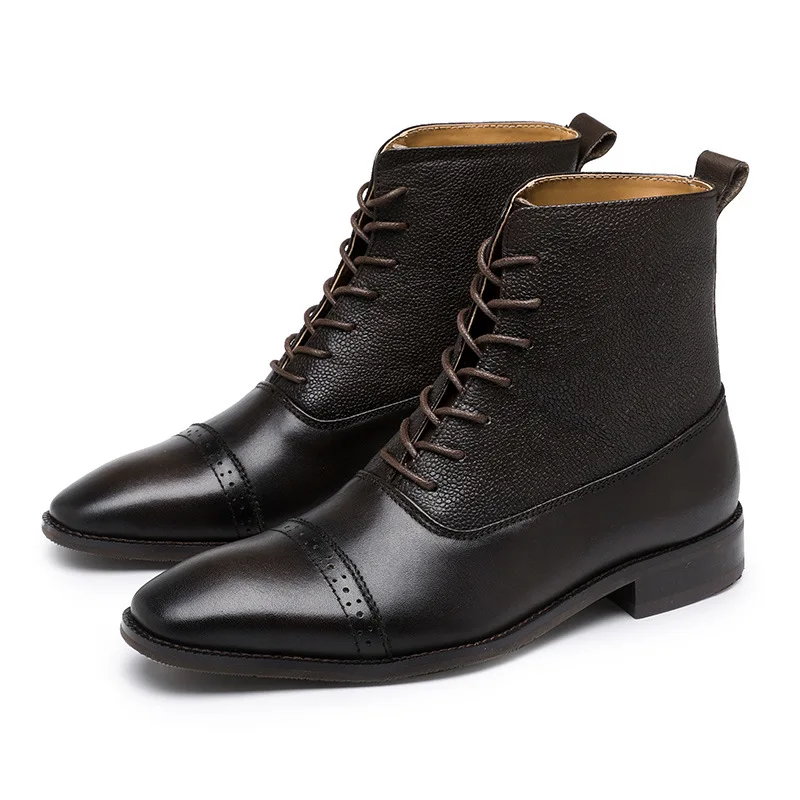

England's New Men's Square Head Dress High-top Shoes British Carved Trend Martin Boots Three-joint Casual Business Leather Boots