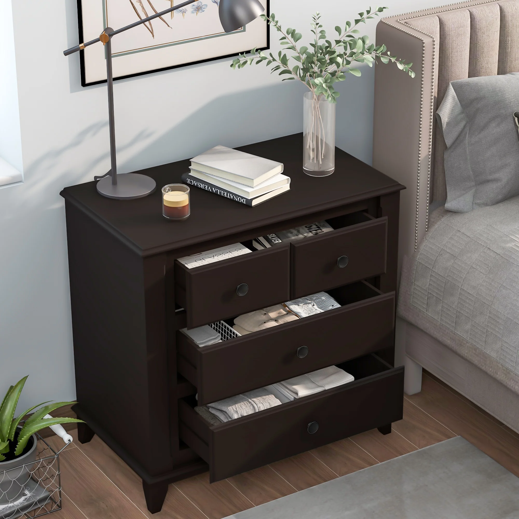 

Modern Bedroom Nightstand with 3 Drawers,Espresso