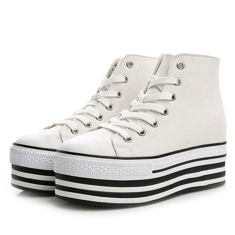 

New Canvas Shoes Lace Up High Top Fashion Breathable Casual Thick Bottom Women's Shoes Platform Round Toe Women's Shoes B219