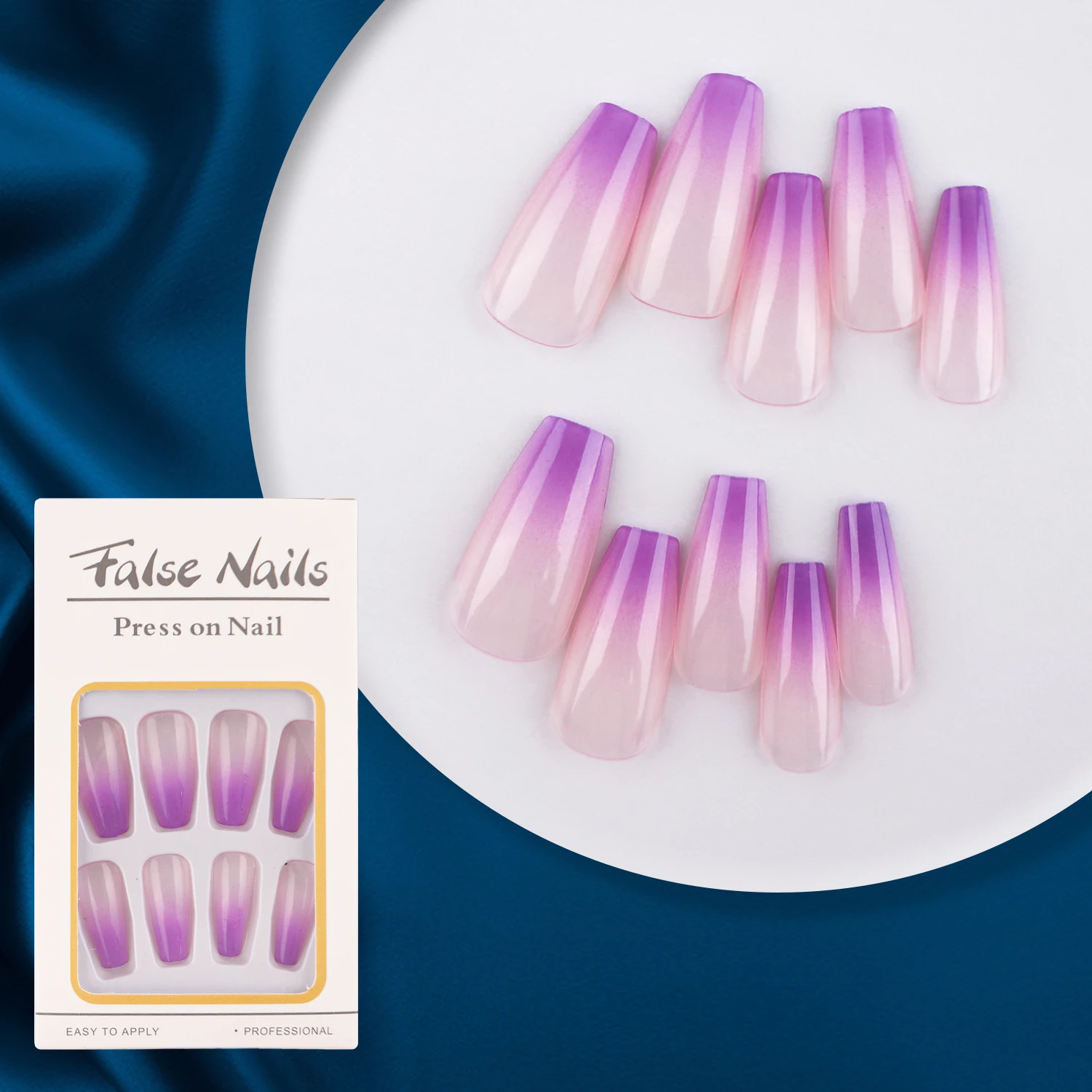 

Накладные ногти балерины, 24 шт./коробка, фиолетовые градиентные прозрачные искусственные накладные ногти с полным покрытием, оптовые поставки ногтей, инструменты для маникюра