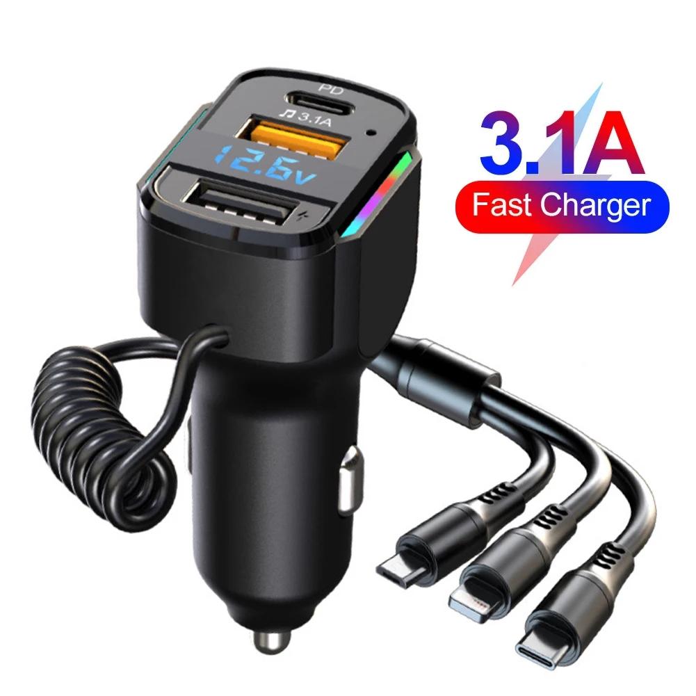 Купи Car Charger Dual USB Fast Charging 65W 5V/3.1A Lighter Charging Adapter With Light For IPhone 12/13/14 Samsung Xiaomi Huawei за 394 рублей в магазине AliExpress