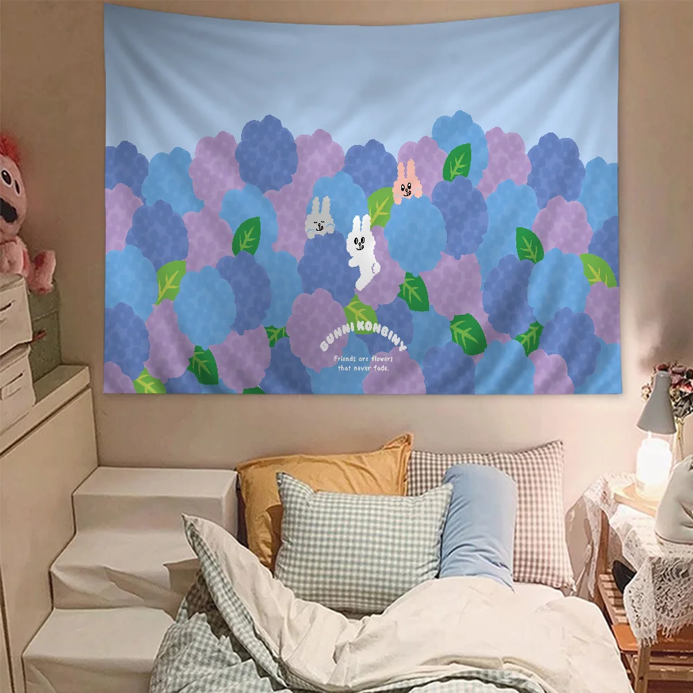 Cartoon Bunni Konbiny Anime Tapestry Hippie Flower Wall Carpets Dorm Decor Cheap Hanging