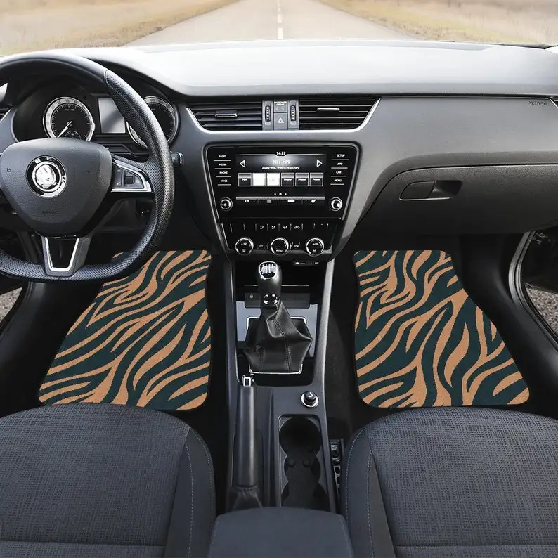 Brown Black Animal Print Car Floor Mats Set, Front and Back Floor Mats for Car, Car Accessories