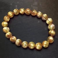 natural gold rutilated quartz clear round beads bracelet 9mm rutilated brazil women men fashion wealthy stone aaaaaaa
