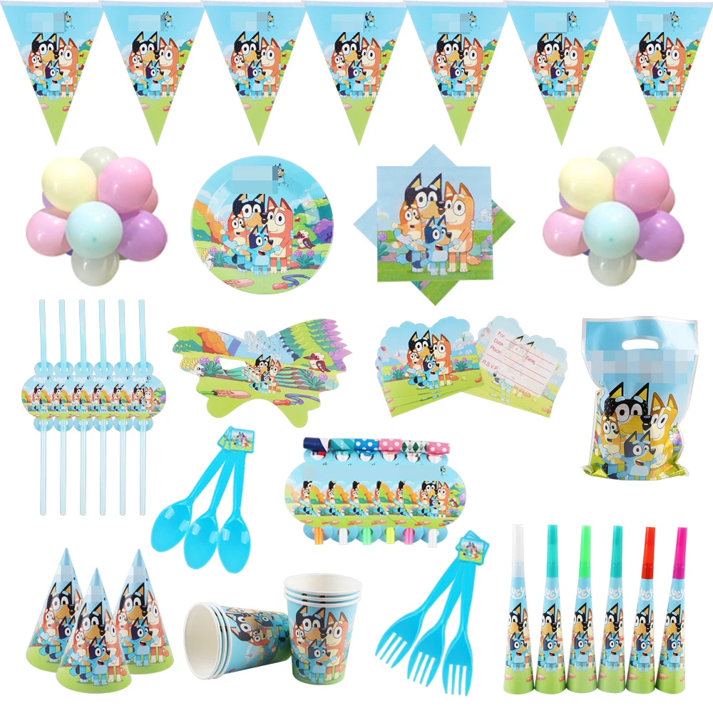

New Cartoon Blue Bingo Dog Children's Birthday Party Decoration Supplies Balloon Set Cutlery Baby Shower Table Decorations