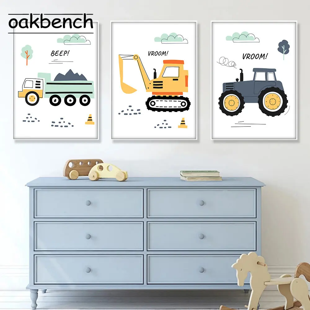 

Excavator Canvas Painting Truck Painting Poster Crane Print Pictures Toys Cars Art Prints Nursery Posters Kids Boys Room Decor