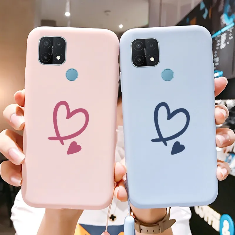 

Heart Shaped Hand Lanyard Soft Silicone Phone Case For OPPO A15 A16 A12 A31 A32 A33 A53 A5 A9 2020 A3S A52 A72 A92 A93 A92S A91