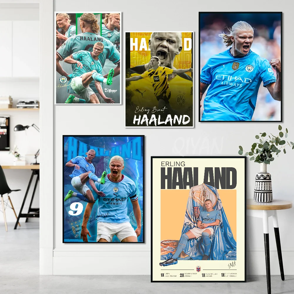 E-Erling B-Braut FootballStar H-Haaland плакат с бумажным принтом для дома гостиной спальни входа