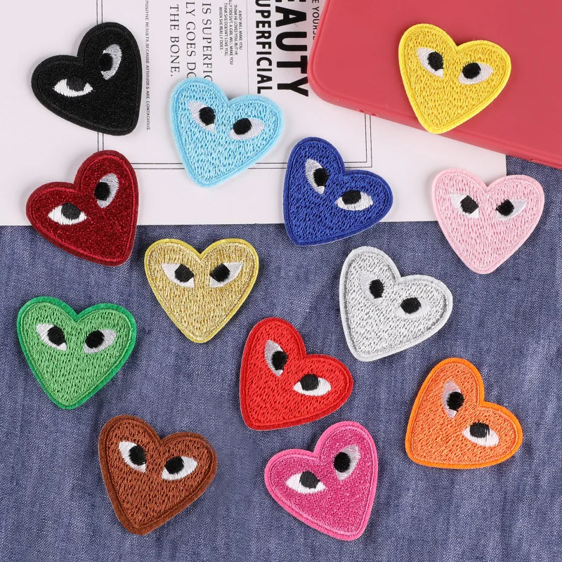 

10pcs Multi-color Heart Eyes Embroidered Cloth Patches Fusible Patch for Clothing Applique Apparel Accessories Jeans Punk Badges