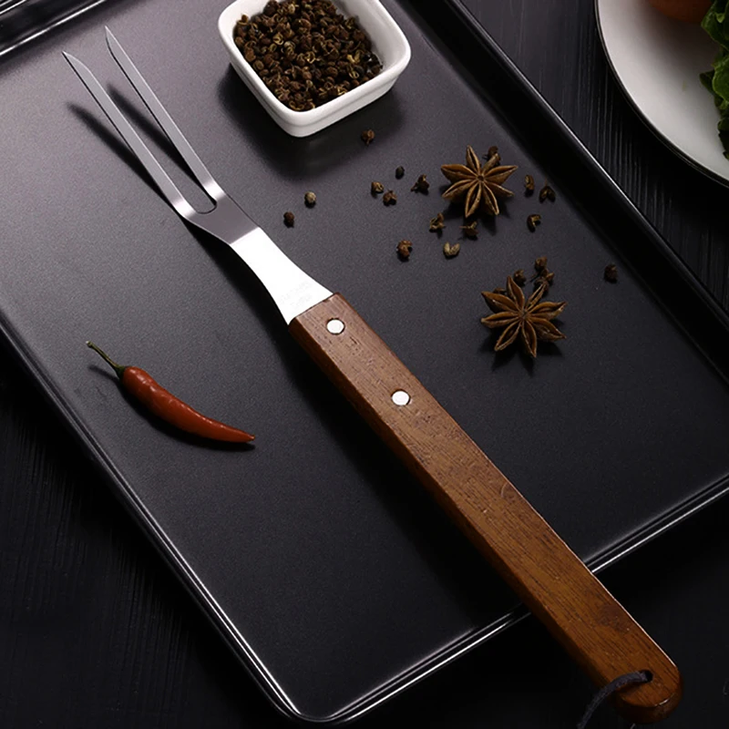

Portable Barbecue Tools High Quality Outdoor Stainless Steel Food Forks Convenient Wooden Handle Meat Fork Household Supplies
