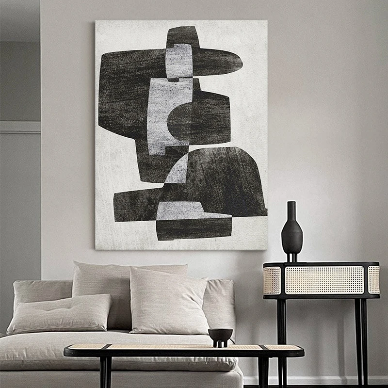 

100% Hand-painted Oil Painting Abstract Modern Texture Black Gray Home Decor Bedroom Living Room Porch Corridor Mural Wall Art