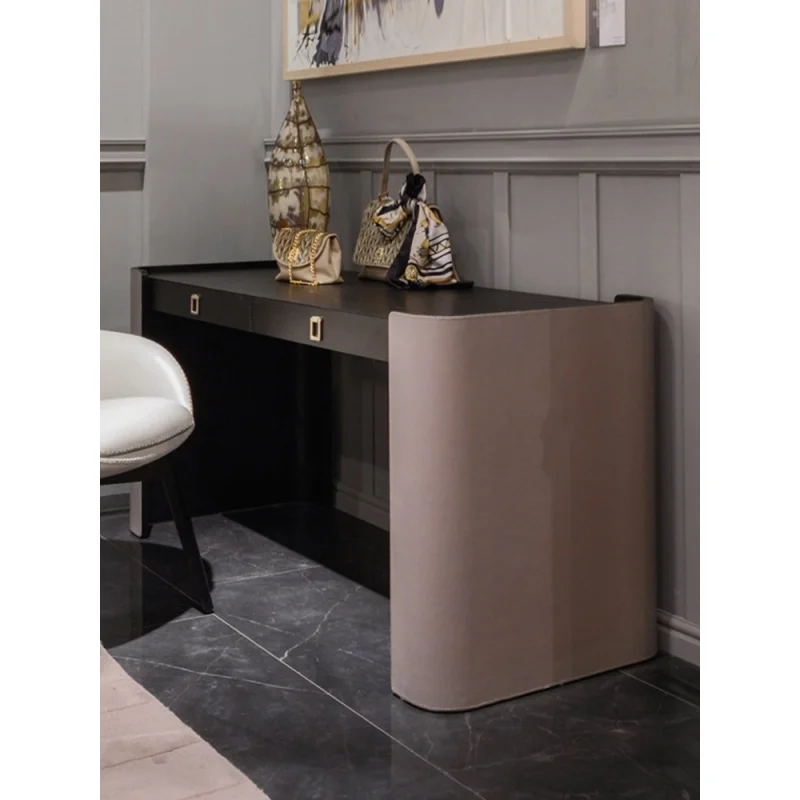 

Italian minimalist desk integrated leather art modern office desk villa small family model room furniture