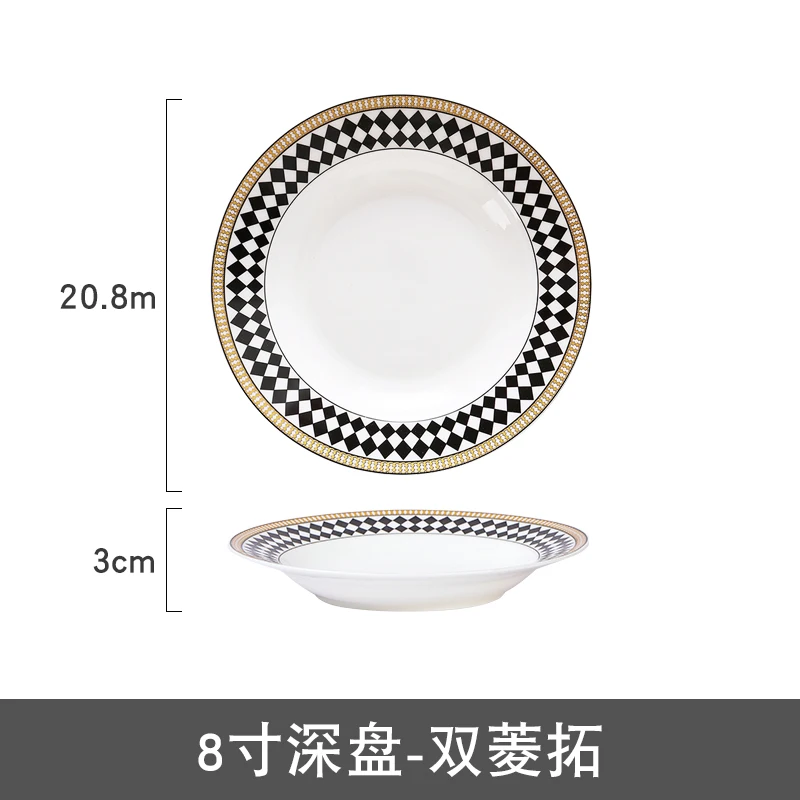 

European-style ceramic vegetable plate household microwave oven Phnom Penh bone china deep plate Western-style steak plate