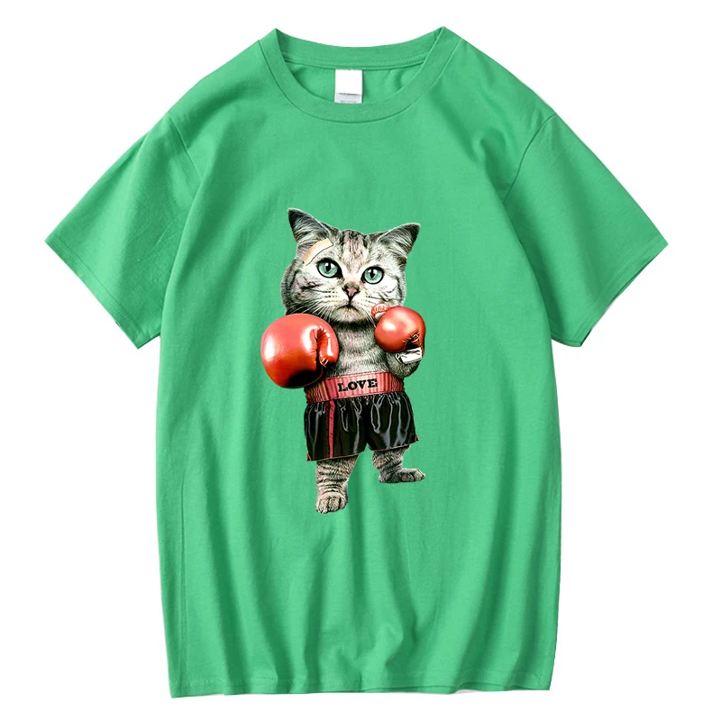 XIN YI Men's T-shirt Top Quality 100% cotton Funny t shirts Boxing cat printing men's tops T-shirt cool tshirt male tee shirts