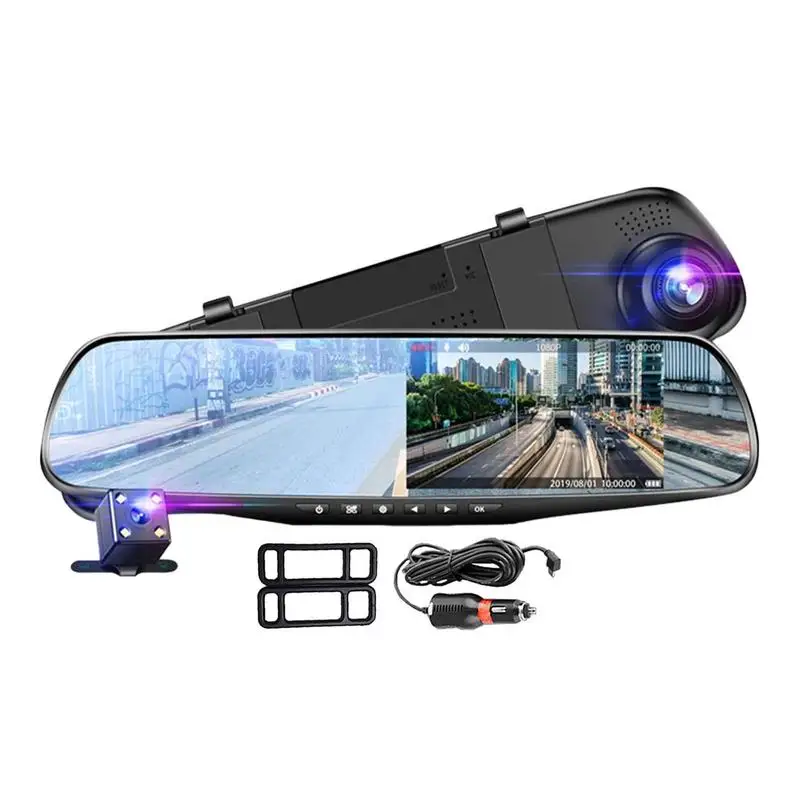 

Mirror Dash Cam Backup Camera | Night Vision Dual Cameras Driving Recorder with High-Definition 1080P | Dual Lens Wide Angle Car