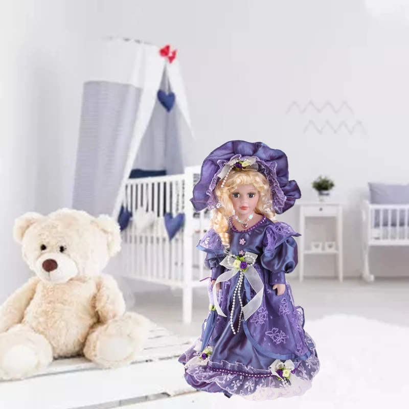 

Викторианские фарфоровые куклы для девочек, элегантные женские фигурки, искусственные деревянные подставки, украшение для рабочего стола