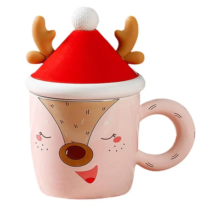 

Reindeer Tea Mugs 380ml Christmas Ceramic Coffee Mugs With Lid Portable Couple Cups For Milk Juice Drinks Holiday Mugs With Deer