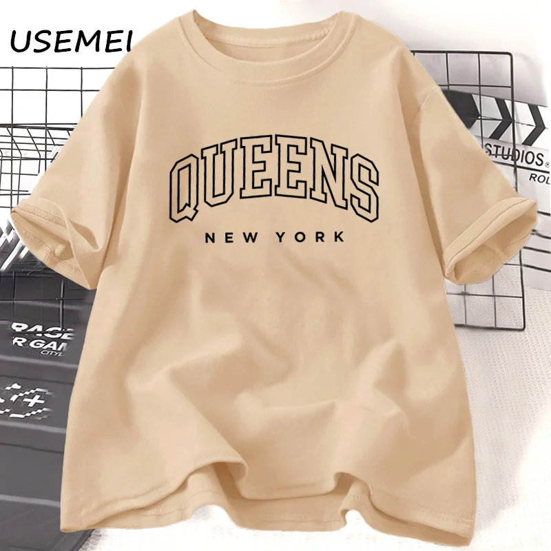 

Queens New York Tshirs Cotton Summer Casual Short Sleeve T-shirt NYC City Vacation T Shirt Unisex Woman Clothes Oversized Tops