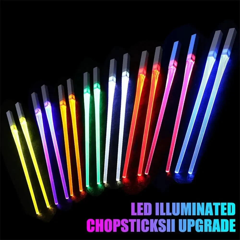 

1 Pair LED Lightsaber Chopsticks Luminous Reusable Kitchen Light Up LED Chopstick Glowing BPA Free Food Safe Chopsticks