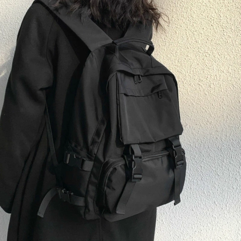 

Backpacks Preppy Students Backpack Large Capacity Button Travel Bag Solid Simple Harajuku Chic Fashion Retro Unisex High Street
