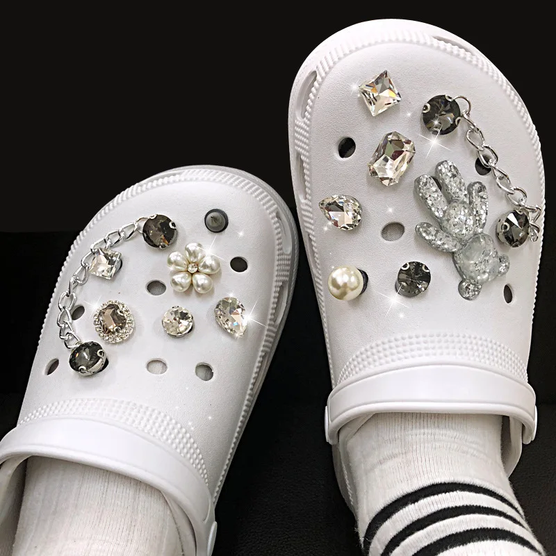 Luxury Rhinestone Pearl Croc Charms Designer DIY Gem Shoes Decaration Charm for Croc Clogs Kids Women Girls Gifts