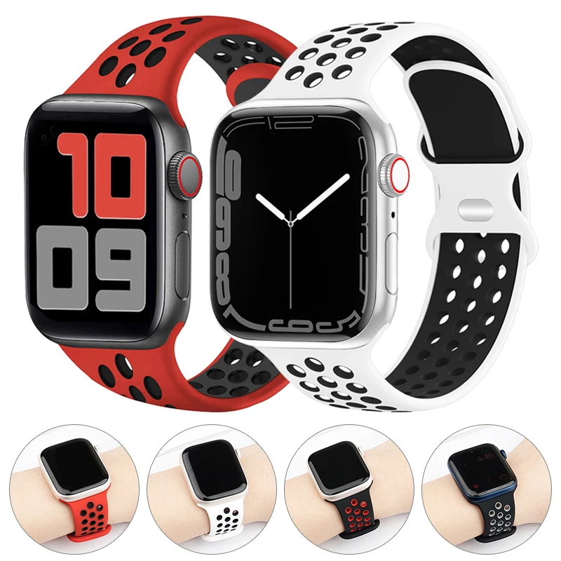 Silicone Strap For Apple Watch Band 44mm 40mm 42mm 38mm 44 mm watchband Breathable bracelet Apple watch 6 Strap iWatch 7 5 4 se