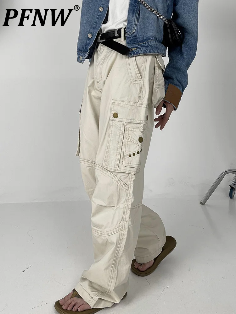 

PFNW Multi Pocket Straight Loose Overalls Safari Style Solid Color Cargo Pants Autumn Spring New Tide Chic Trousers 12A5377