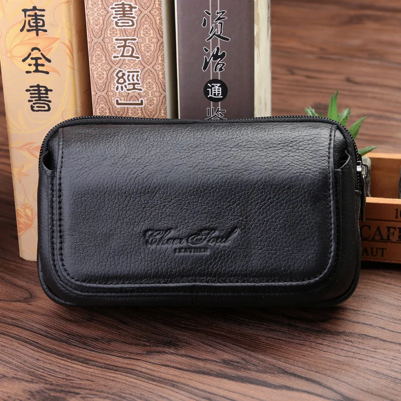 

CHEER SOUL Genuine Leather Men Mobile Phone Bags Casual Waist Belt Bag Fashion Bum Fanny Packs Phone Pouch Bag Male Waist Pack