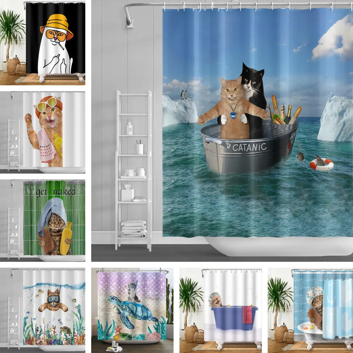 

Funny Cat Shower Curtain Cute Animal Whale Ocean Fish Baby Bathroom Curtain Polyester Fabric Waterproof Bath Curtain With Hooks