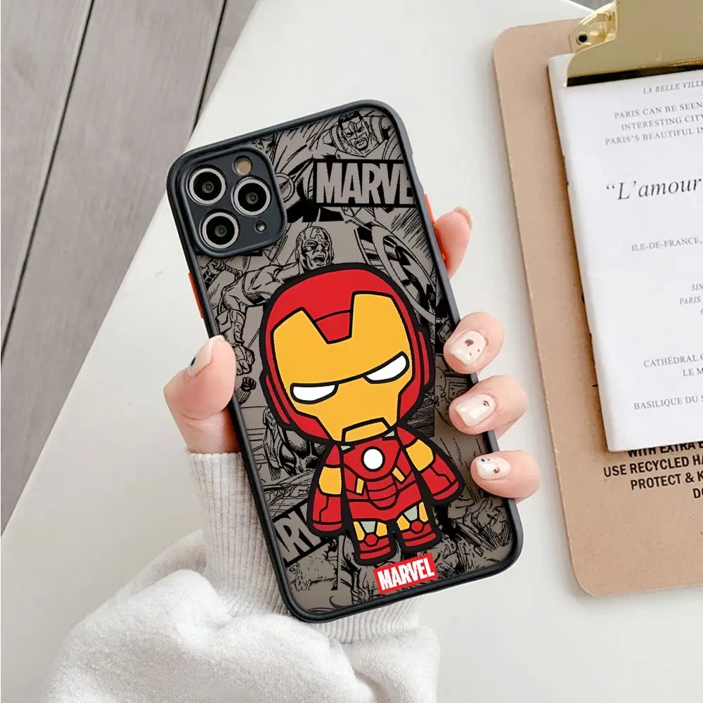 Матовый чехол Marvel с героями мультфильмов для iPhone 17E 17 16 16E 15 14 13 12 11 Pro Max 17 Air 7 8 Plus XR XS, защитный чехол с Веномом, Железным человеком, Халком (art.: 3920da62f595e) - 3920da62f595e
