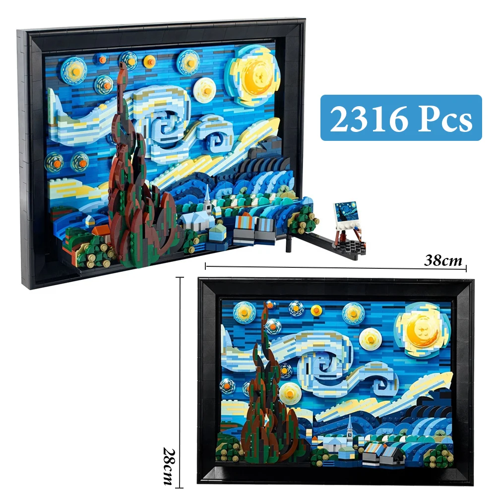 

2316pcs The Starry Night Vincent Van Gogh Building Blocks Compatible 21333 Art Painting Model Bricks for Adult Kids Gifts Toys