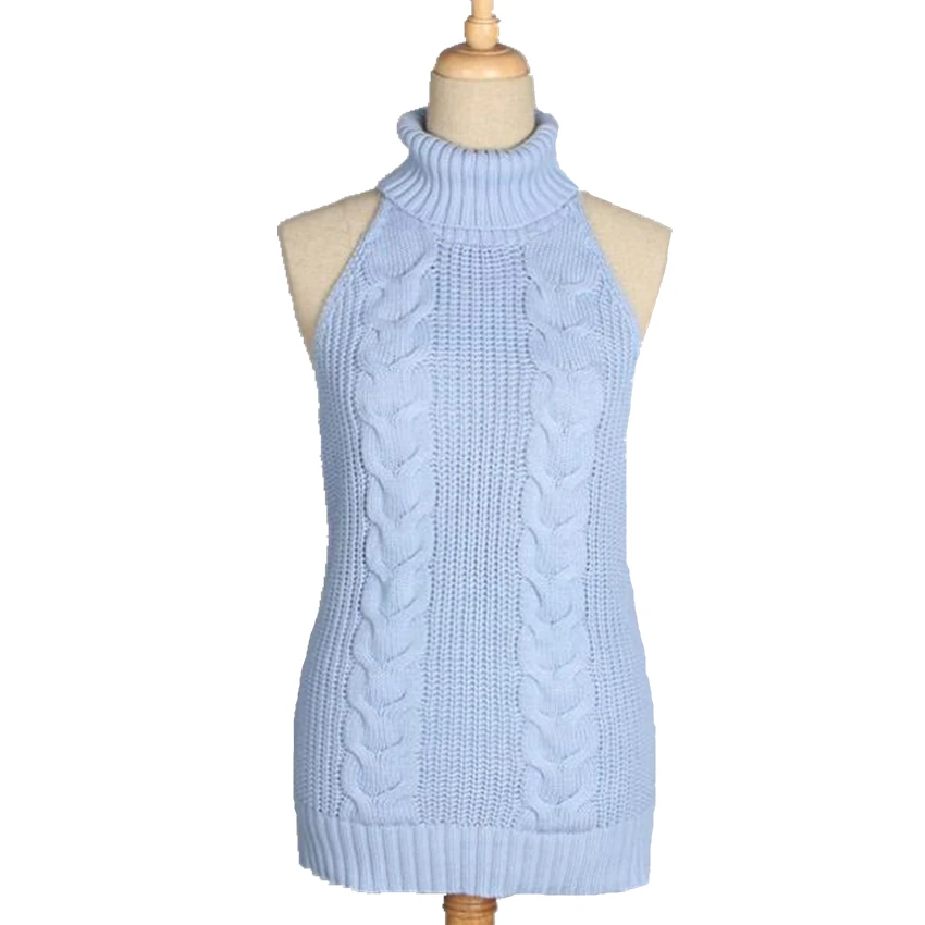 2022 Summer New Turtleneck Sleeveless Long Virgin Killer Sweater Japanes Knitted Sexy backless Women Sweaters And Pullovers | Женская
