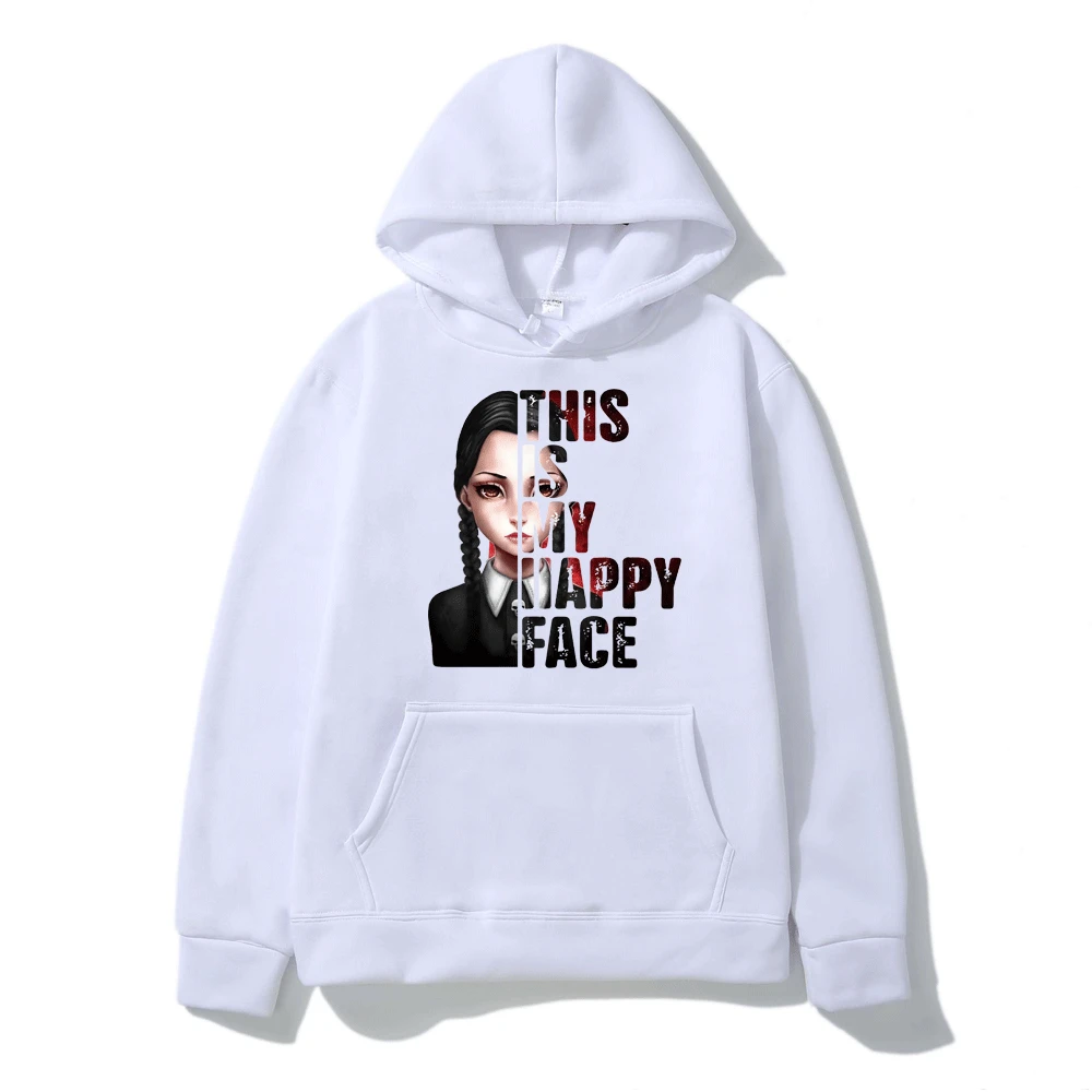 

This Is My Happy Face Wednesday Addams Hoodie Pullover Men Women Harajuku Funny Hoodies Autumn Winter Vintage Hooded Sweatshirts