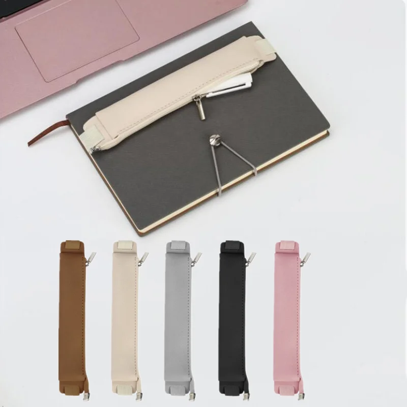

1Pc PU Leather Pencil Bag Book Notebook Elastic Rubber Band Buckle Pen Clip Portable Pen Holder Student School Supplies