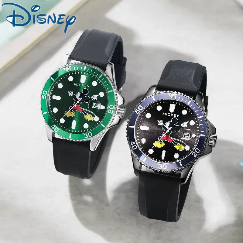 Фото Мужские часы Disney с Микки Маусом, кварцевые наручные часы с рисунком, вращающийся безель, стекло с покрытием, дата, мужской, новинка 2024, Relogio Masculino №1