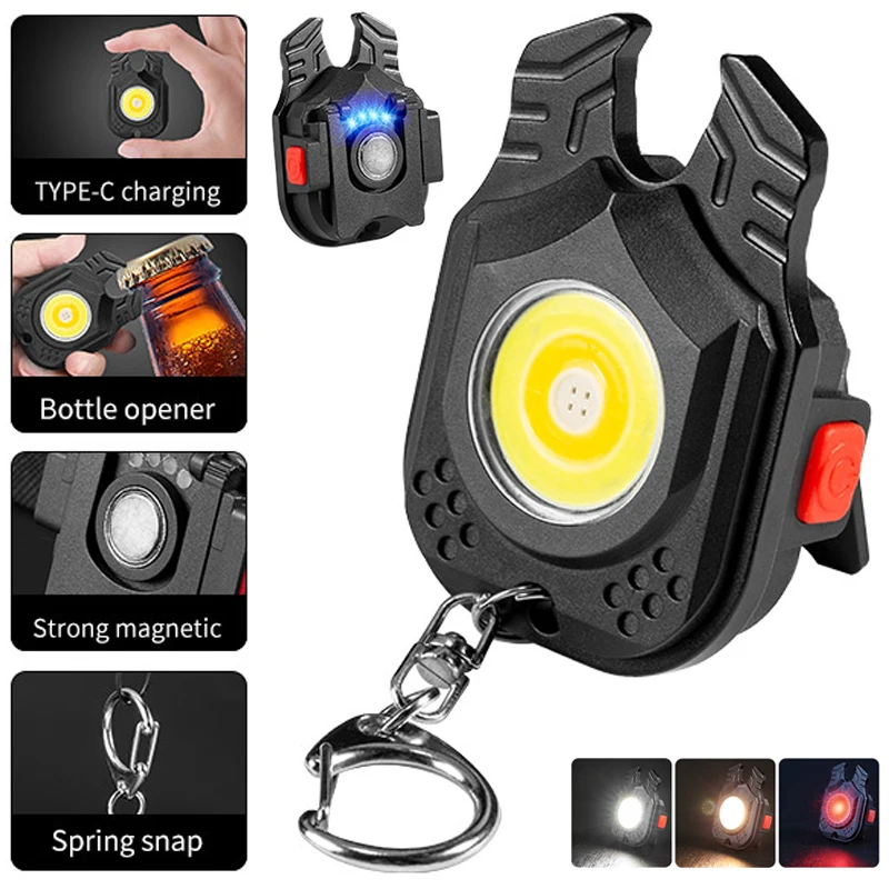 

Mini high-power key ring lamp, internal electric display, seven gear hook magnet bottle opener with type-C wire + sling