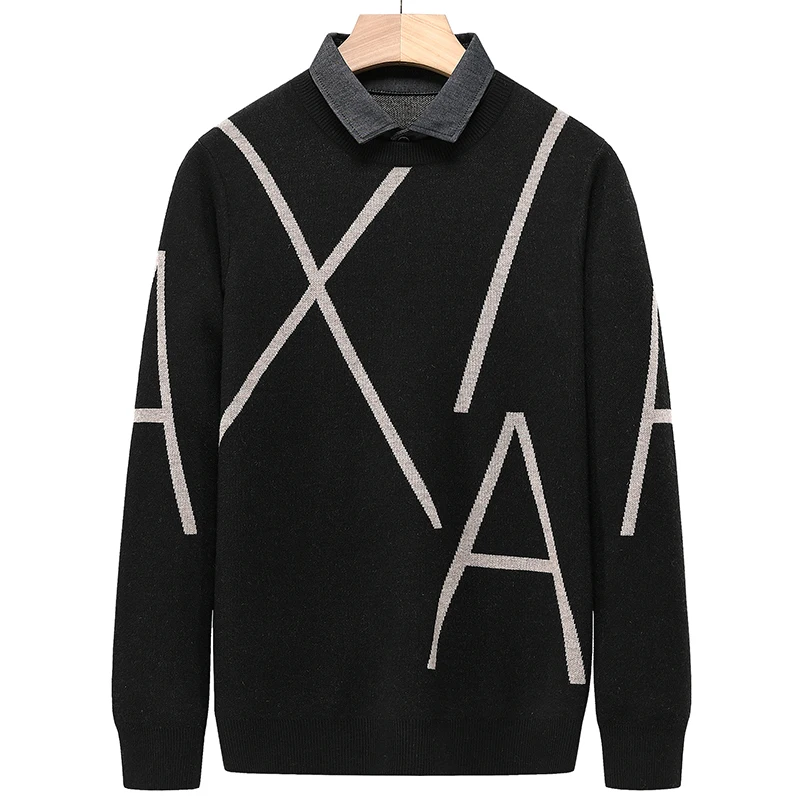 

New High End Men's Designer Wool Pullover Sweater Geometric Autumn Winter Casual Jumper Fashion Brand Knit Men Clothes
