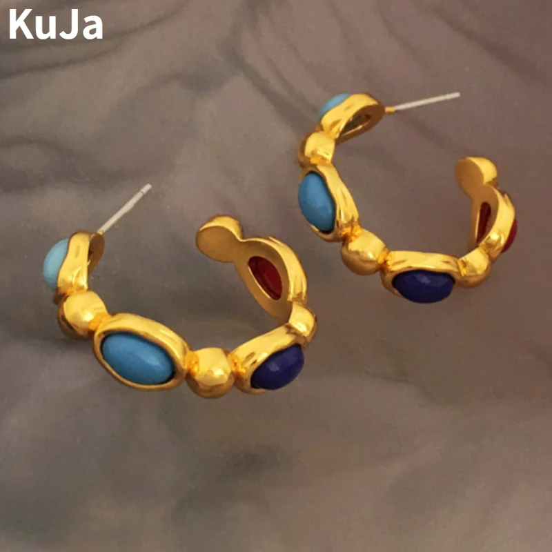 

Trendy Jewelry 925 Silver Needle European and American Design Splicing Color Resin Earrings For Women Fashion Accessories