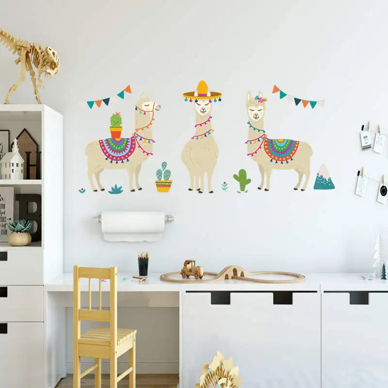 Наклейки на стену в виде мультяшных животных альпака декор для детской комнаты