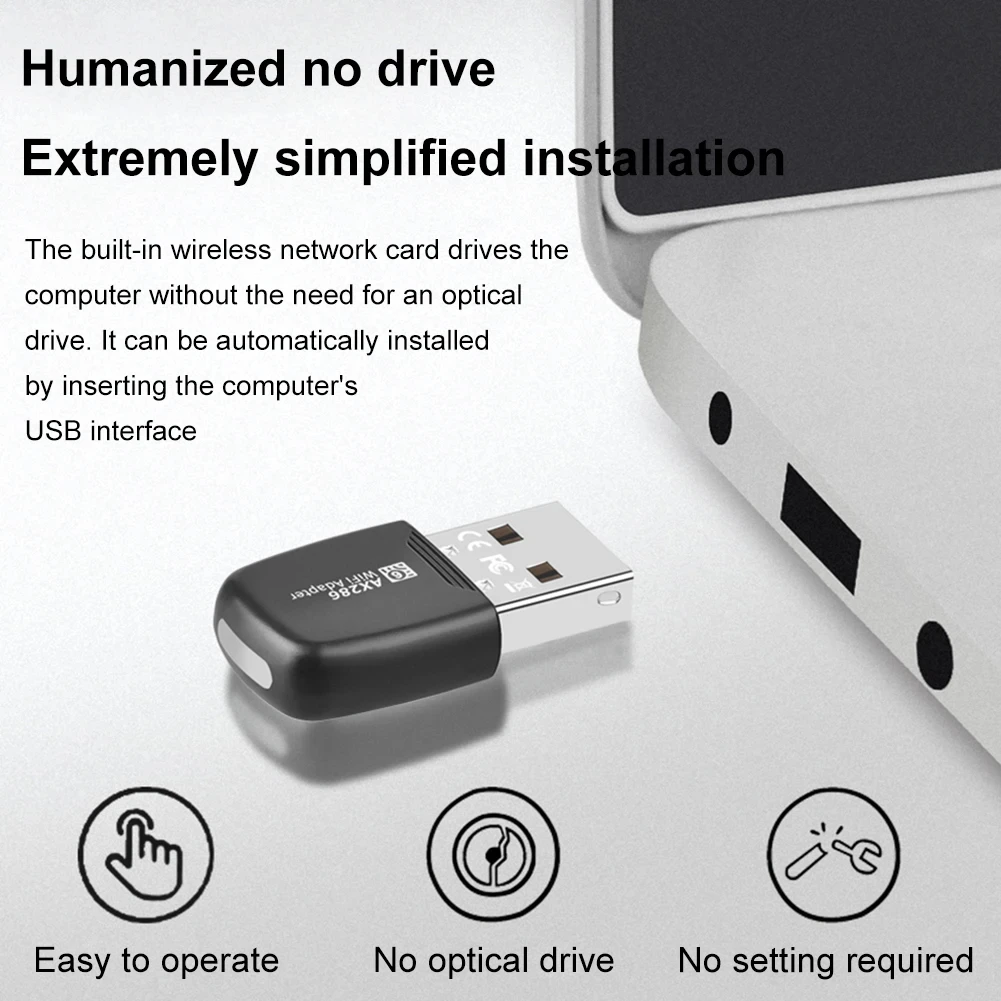 Фото 286Mbps WIFI 6 USB адаптер AX286 сетевая карта мини USB донгл 2,4 ГГц 802.11AX беспроводной донгл приемник для Win7/10/11 без привода №5