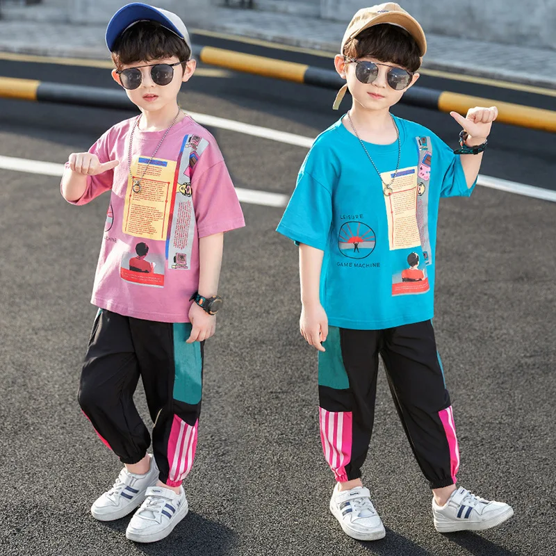 

Boys Sports Suit Summer Baby Short Sleeve T-shirt + Cargo Pants Chilld Cotton Sportwear 2piece Set Costumes for Kids Boy