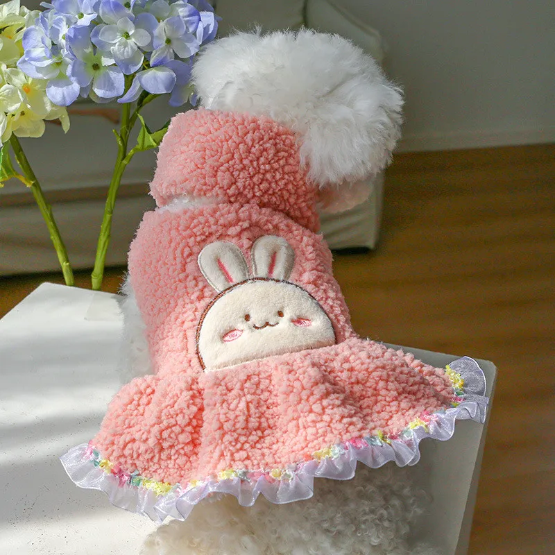 

Cute Pink Dog Clothes Fleece Rainbow Lace Dog Dress Coat Princess Clothing Sleeveless Vest Jacket For Small Dogs Chiwawa Outfits
