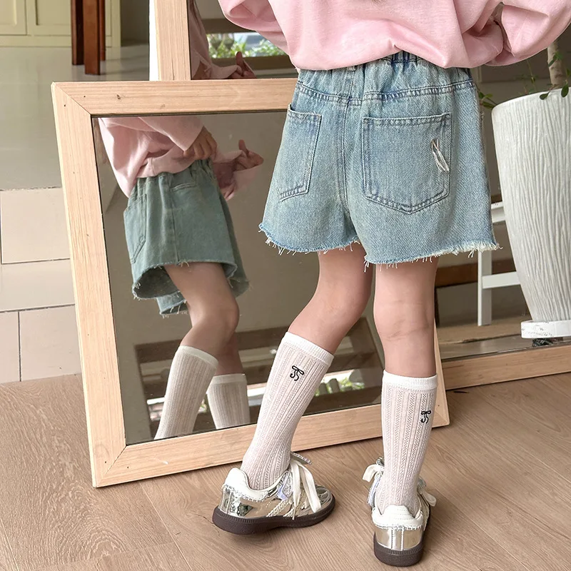 Новинка лета 2024 модные детские брюки длинные горячие корейские джинсовые шорты
